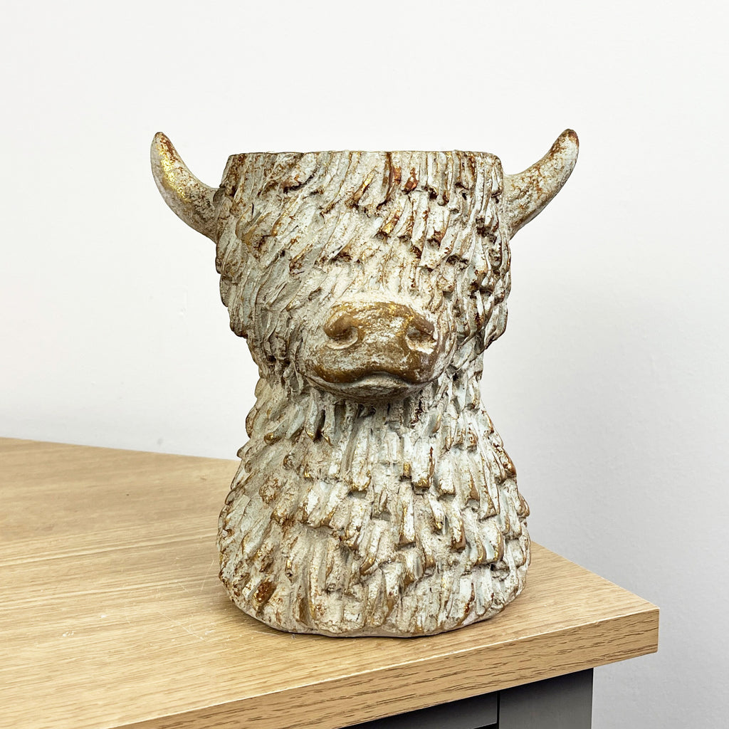 18cm Tall Highland Cow Indoor Plant Pot Cover - Resin