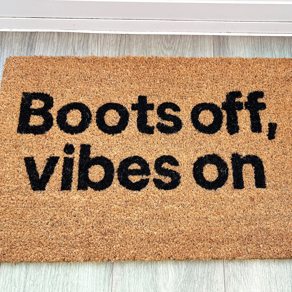 'Boots Off, Vibes On' Coir Doormat - 59 x 39cm