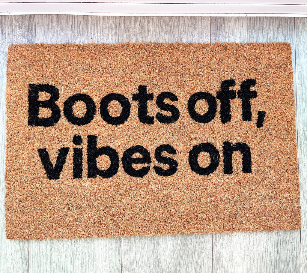 'Boots Off, Vibes On' Coir Doormat - 59 x 39cm
