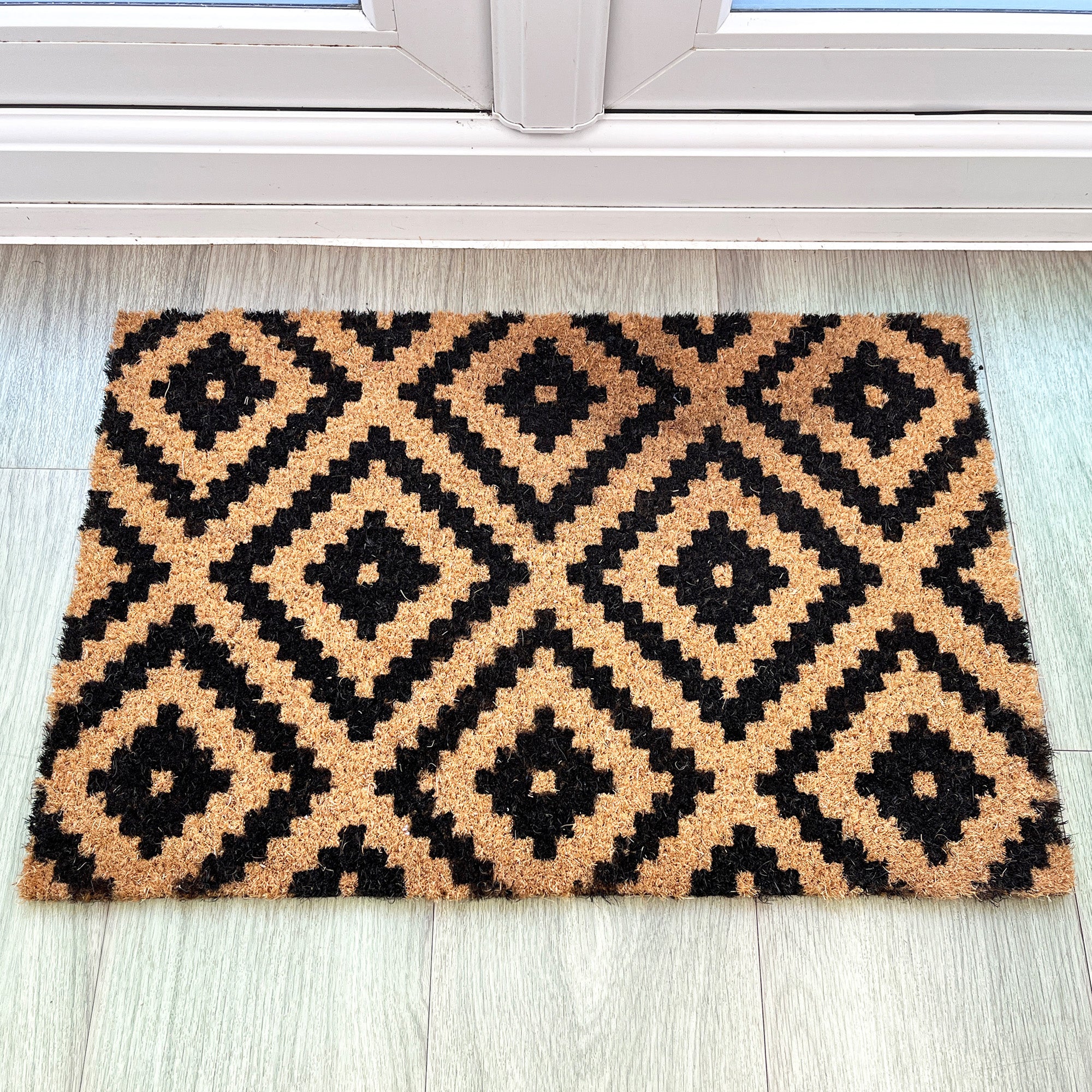 Geometric Diamond Pattern Coir Doormat - 59 x 39cm