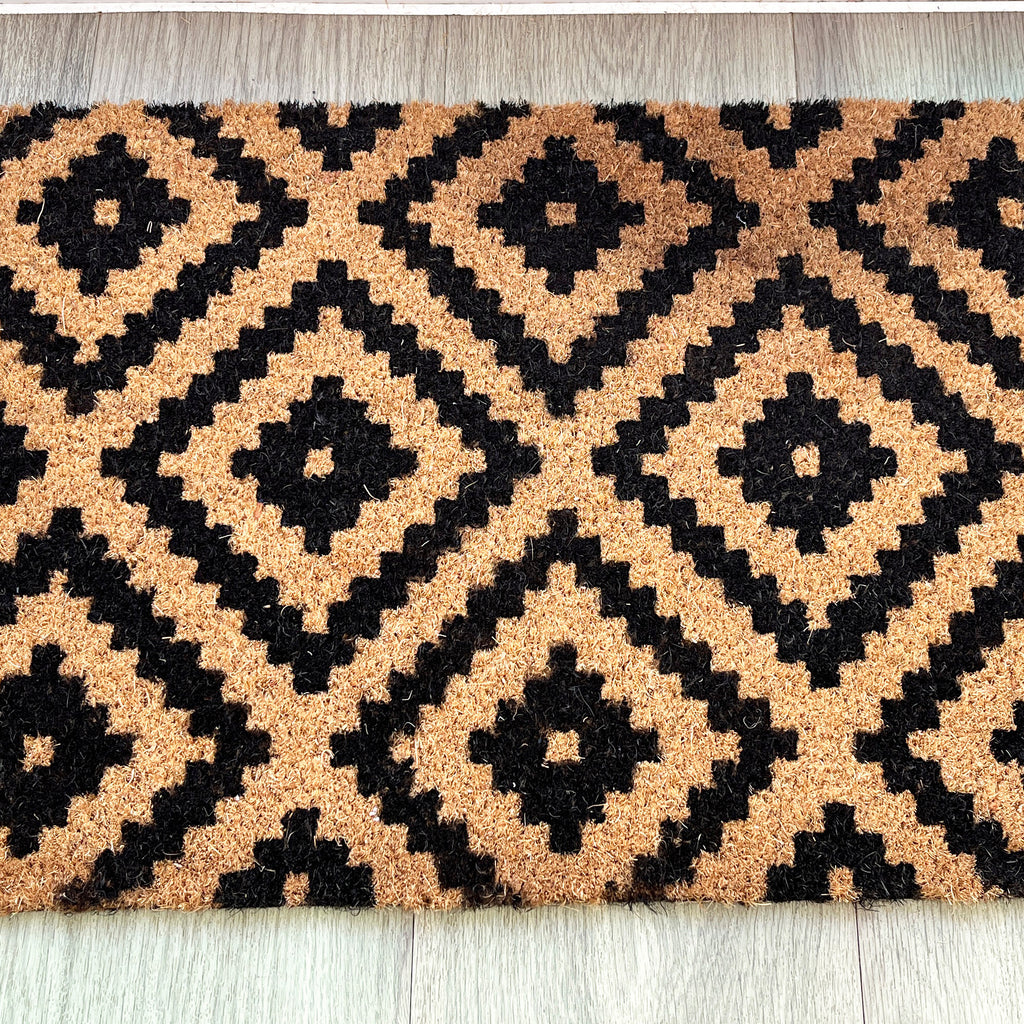 Geometric Diamond Pattern Coir Doormat - 59 x 39cm