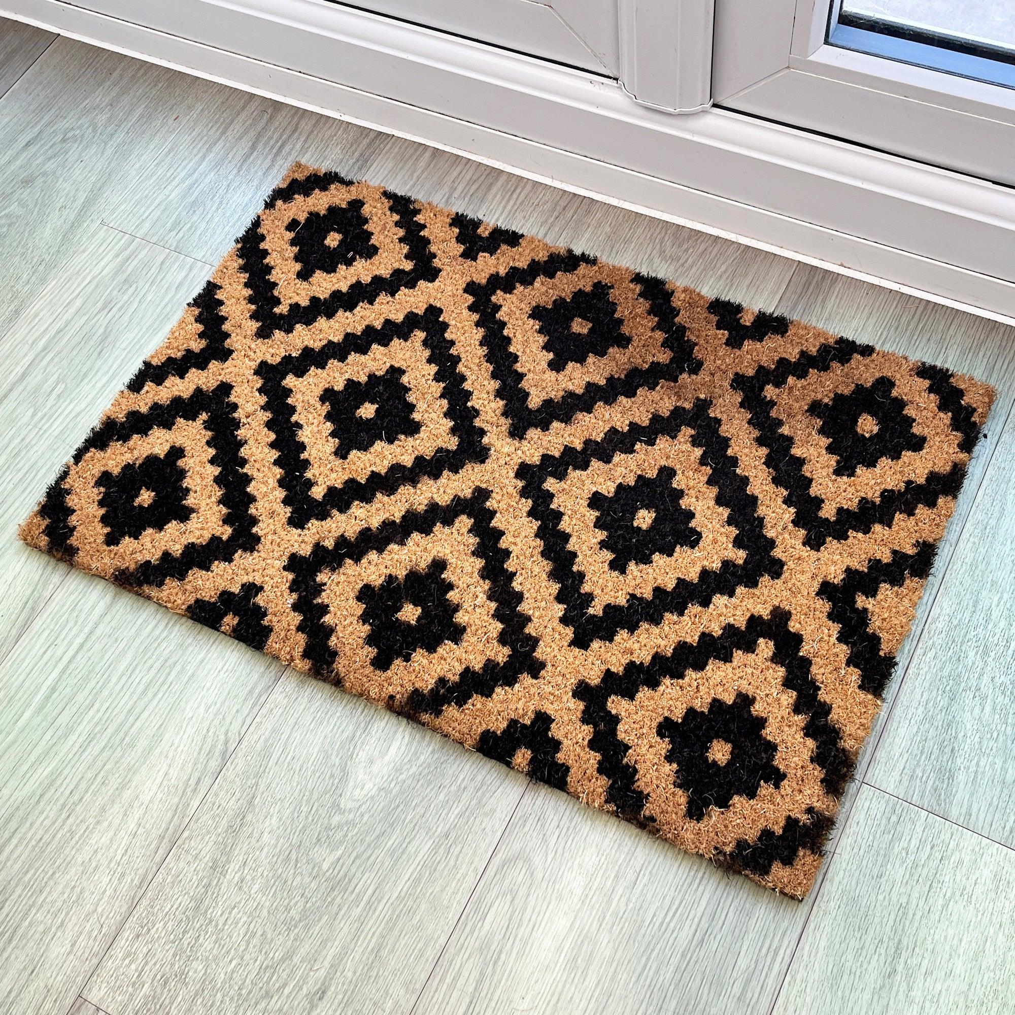 Geometric Diamond Pattern Coir Doormat - 59 x 39cm
