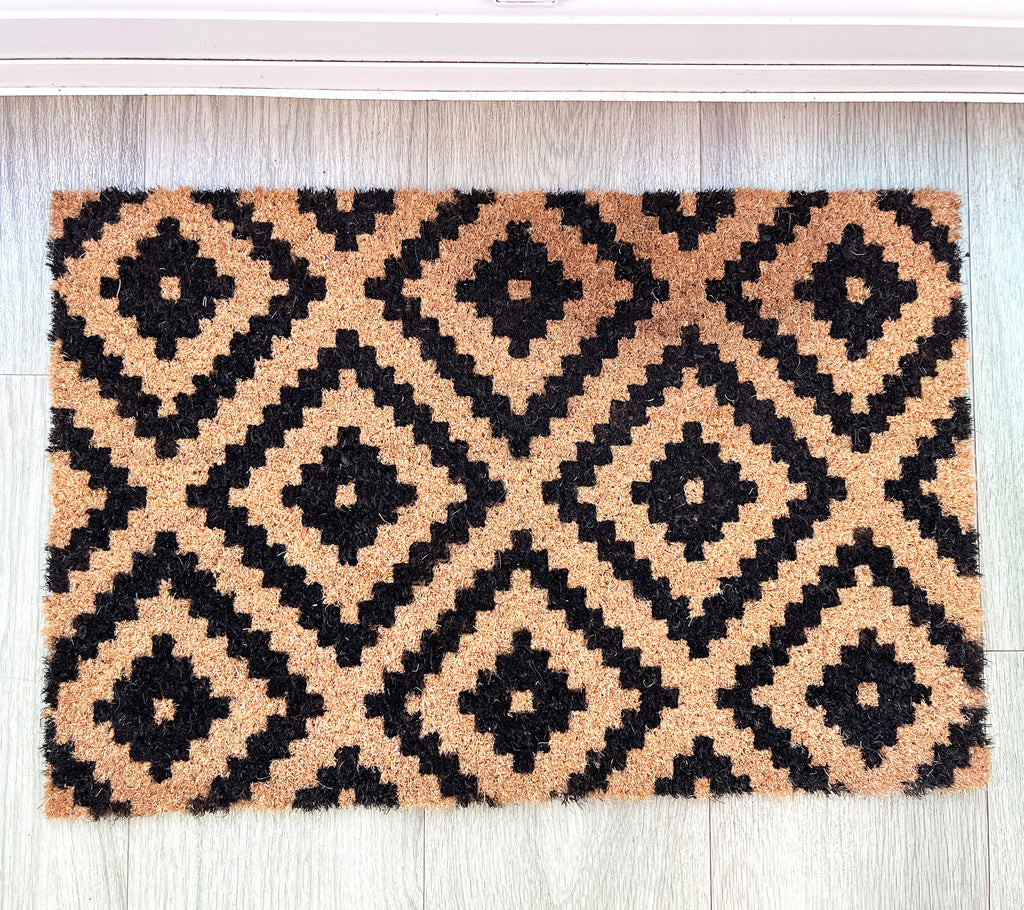 Geometric Diamond Pattern Coir Doormat - 59 x 39cm