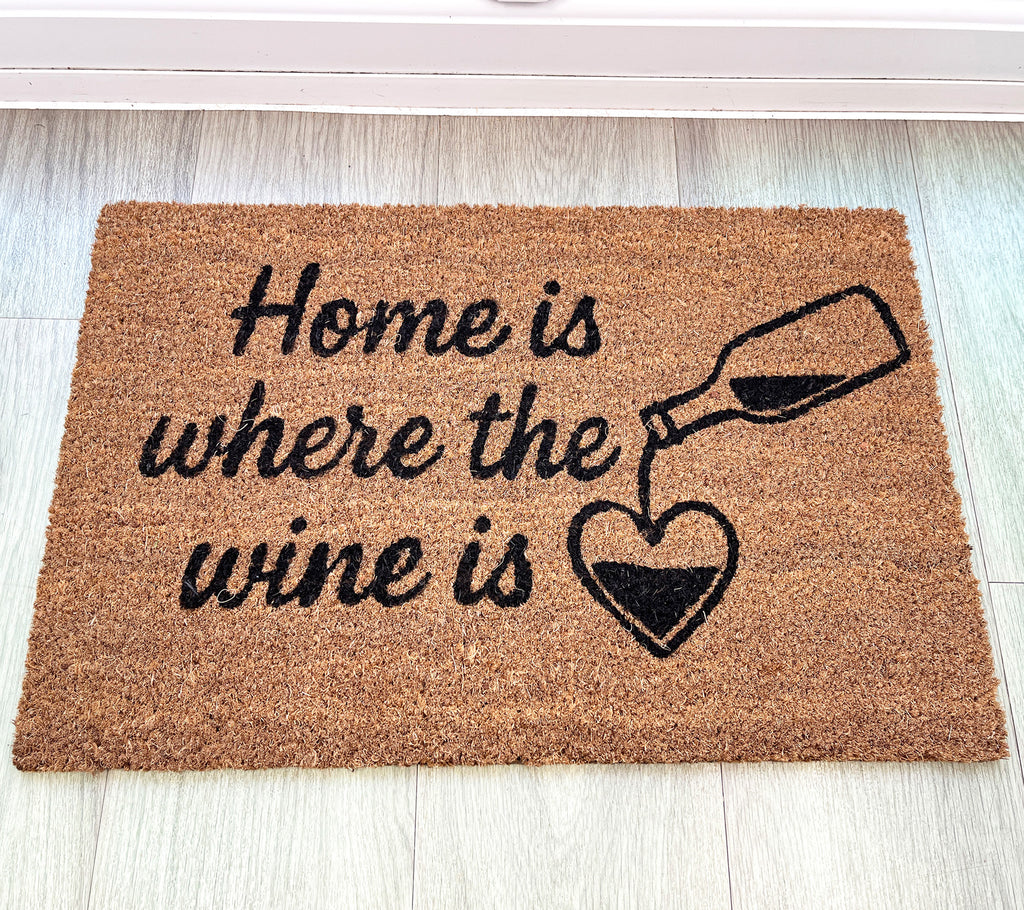 'Home Is Where The Wine Is 🖤' Coir Doormat - 59 x 39cm