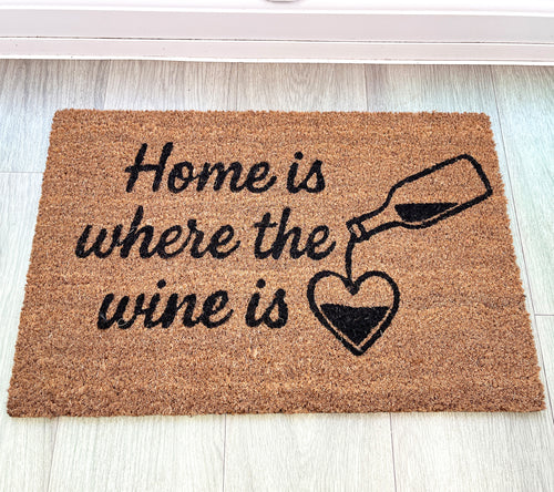 'Home Is Where The Wine Is 🖤' Coir Doormat - 59 x 39cm