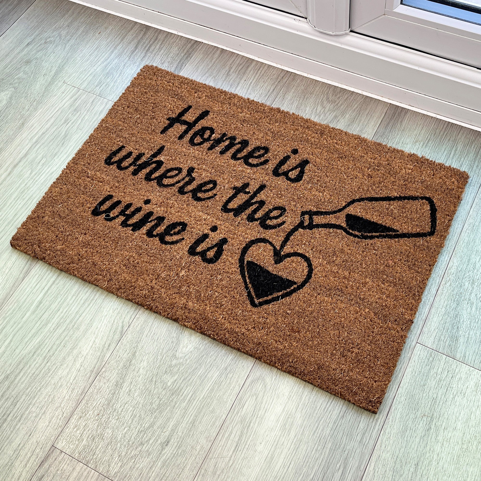 'Home Is Where The Wine Is 🖤' Coir Doormat - 59 x 39cm