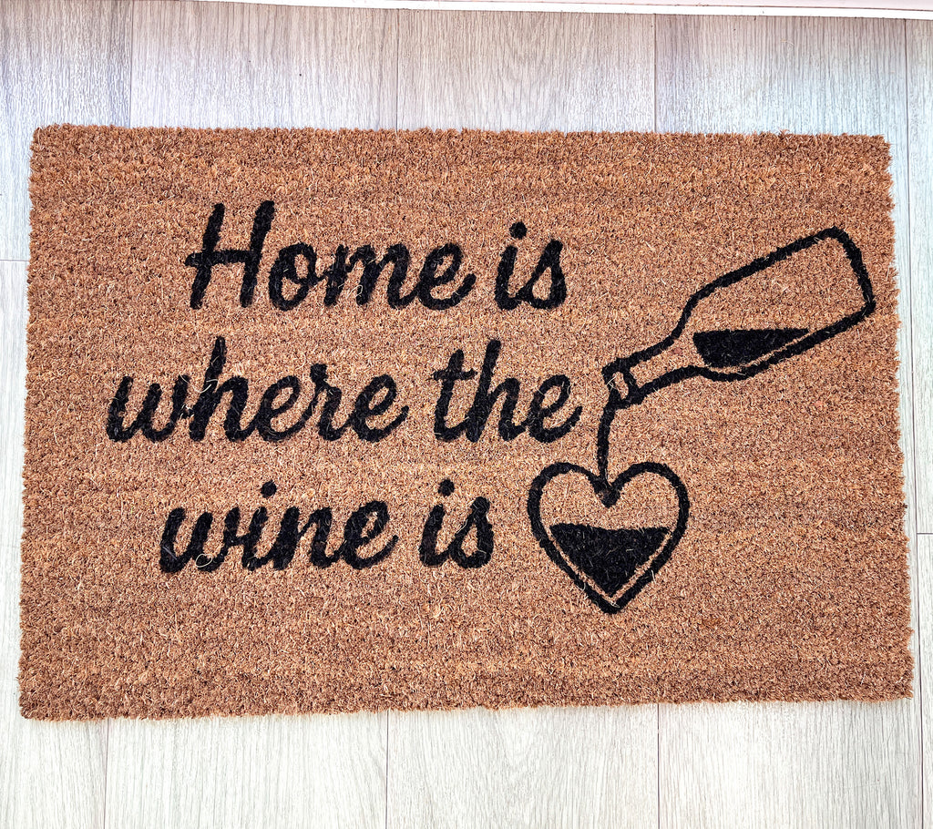 'Home Is Where The Wine Is 🖤' Coir Doormat - 59 x 39cm