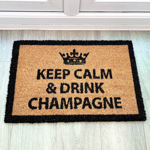 '👑 Keep Calm and Drink Champagne' Coir Doormat - 59 x 39cm