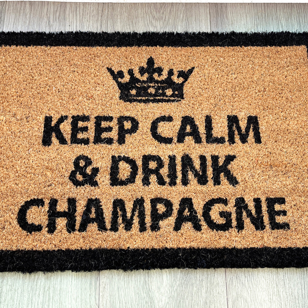 '👑 Keep Calm and Drink Champagne' Coir Doormat - 59 x 39cm