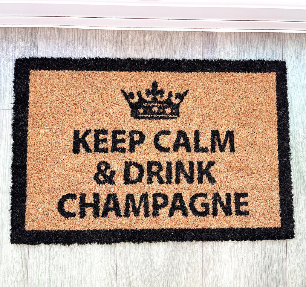 '👑 Keep Calm and Drink Champagne' Coir Doormat - 59 x 39cm