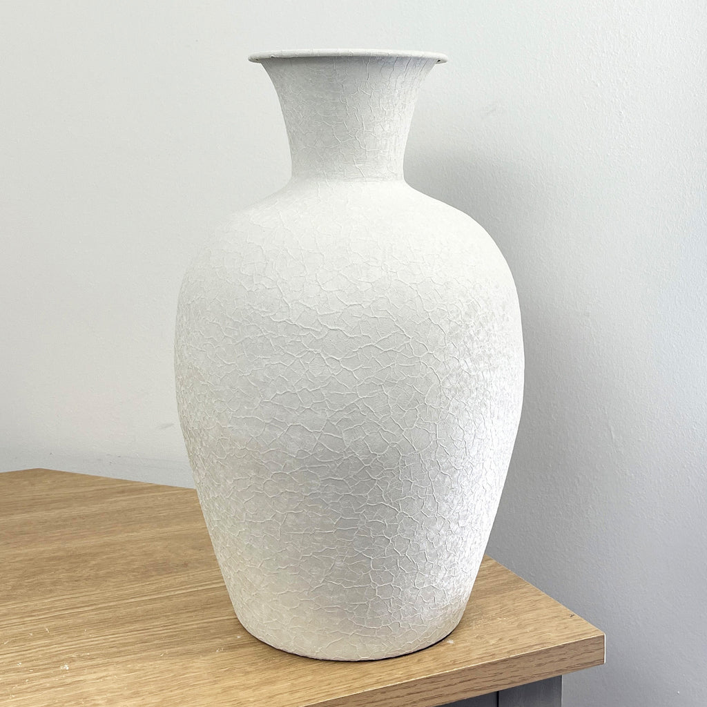 33.5cm Tall Large Decorative Metal Vase for Flowers – off-White