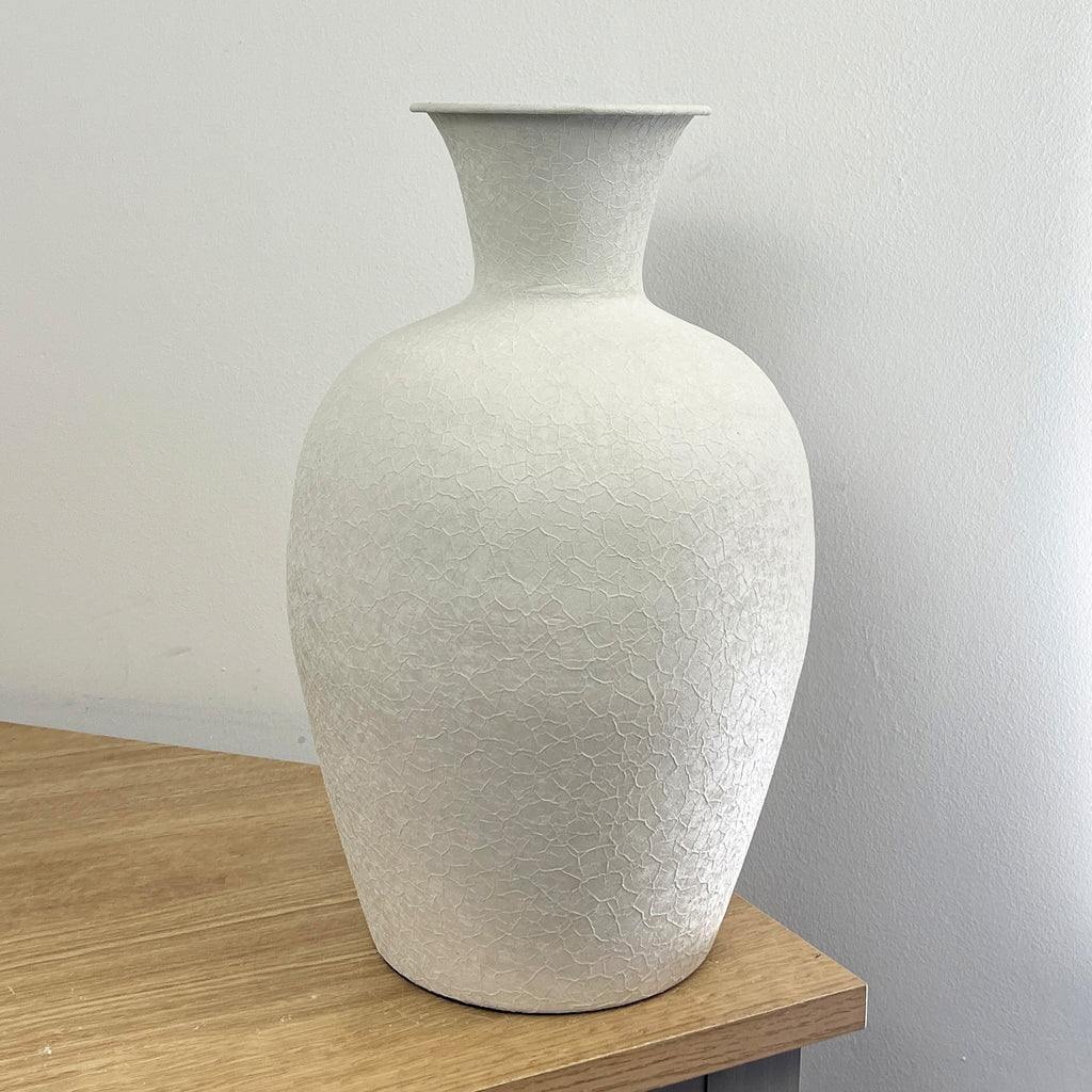 33.5cm Tall Large Decorative Metal Vase for Flowers – off-White