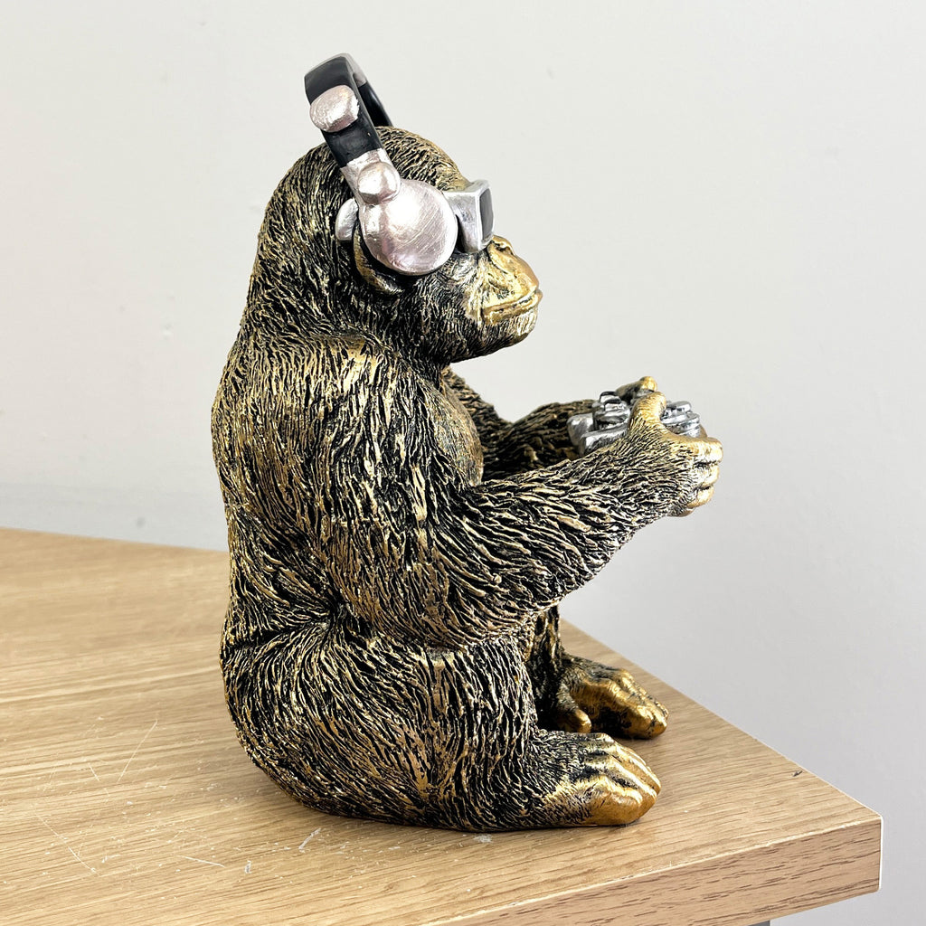 17.5cm Video Gaming Monkey Ornament - Resin