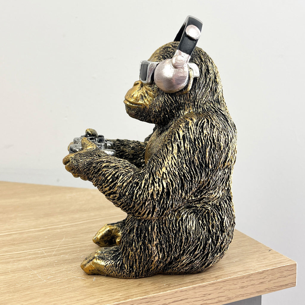 17.5cm Video Gaming Monkey Ornament - Resin