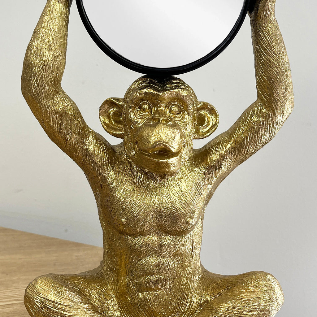 31cm Gold Monkey Holding a Mirror Ornament - Resin
