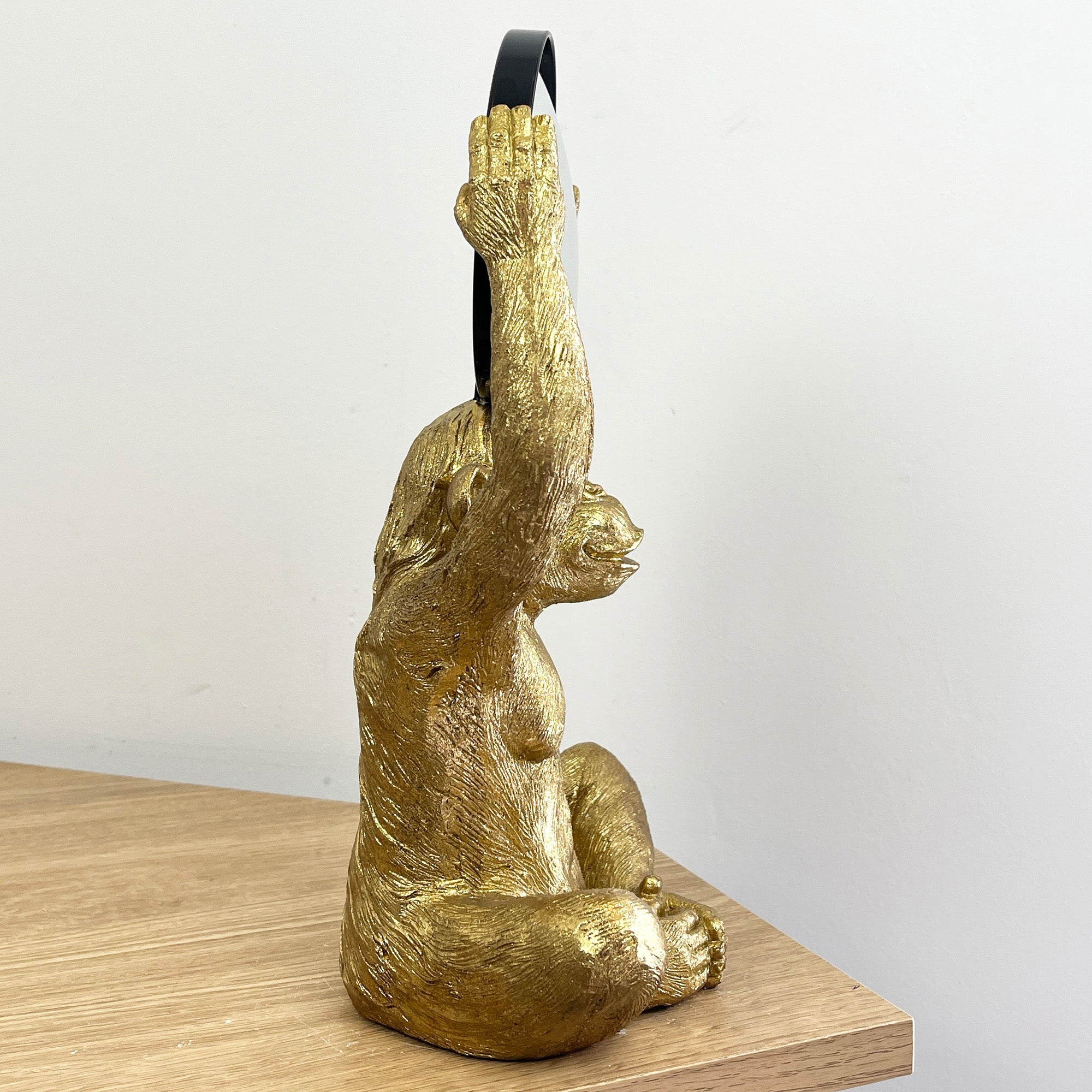 31cm Gold Monkey Holding a Mirror Ornament - Resin