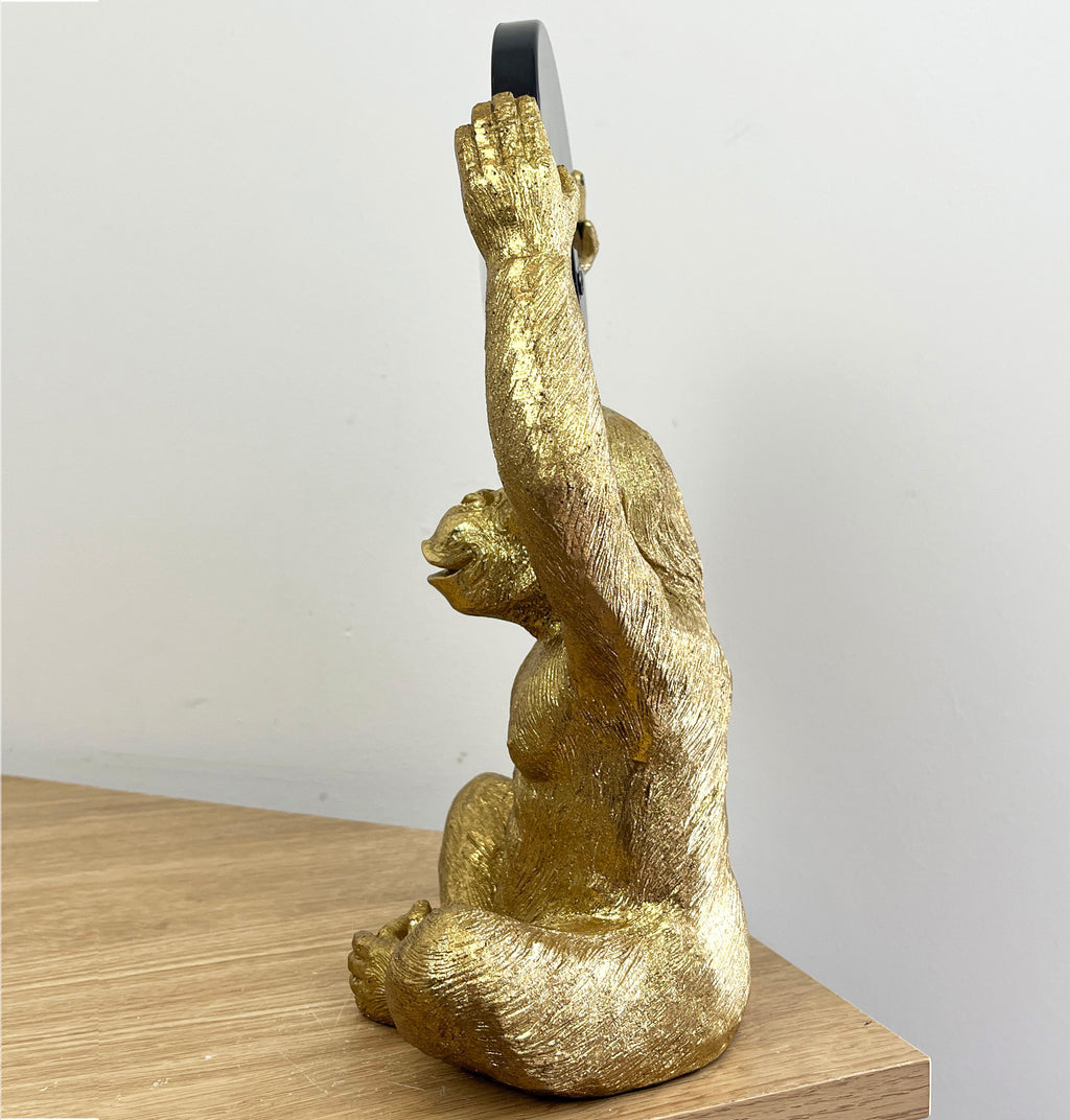 31cm Gold Monkey Holding a Mirror Ornament - Resin