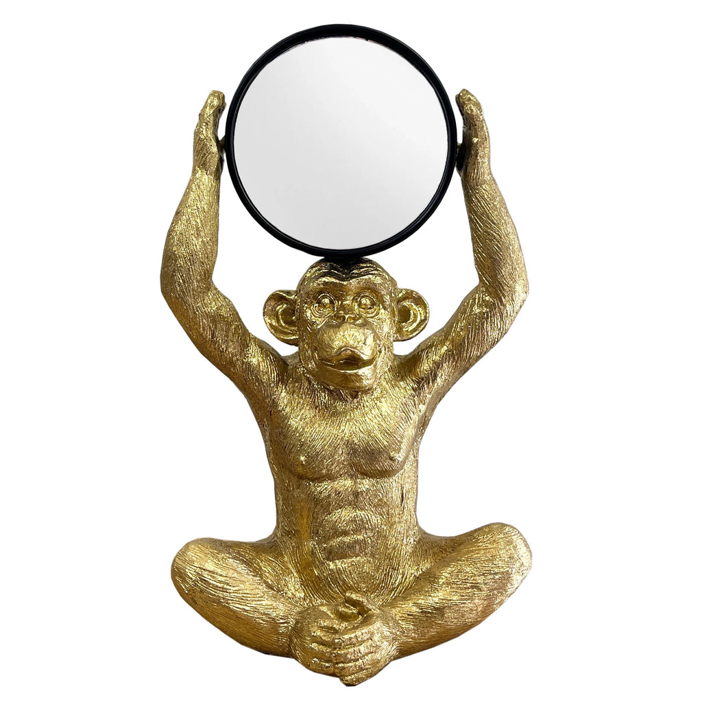 31cm Gold Monkey Holding a Mirror Ornament - Resin