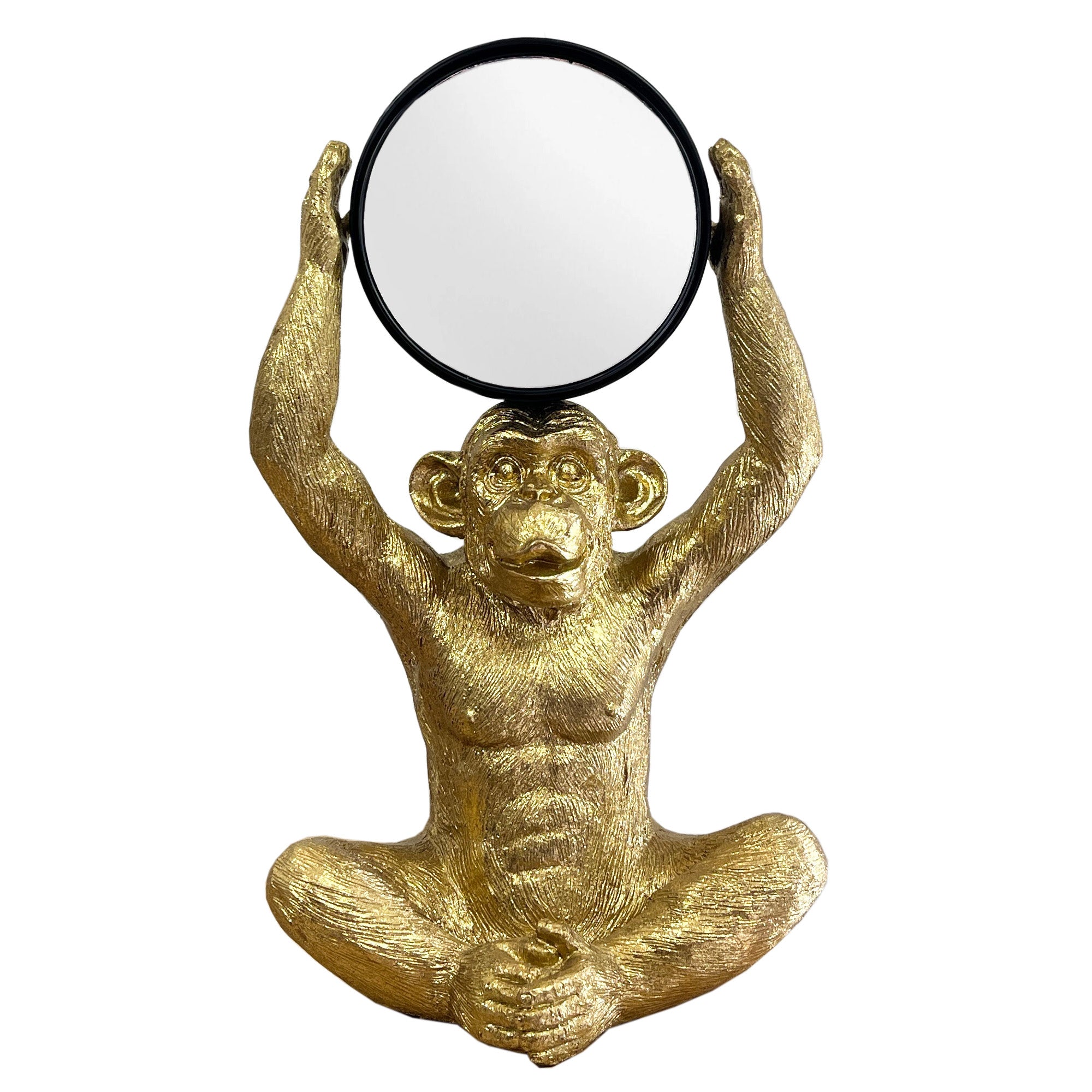 31cm Gold Monkey Holding a Mirror Ornament - Resin