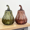 Pair of 16.5cm Glass Pumpkin Ornaments / LED Mood Lights