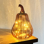 Pair of 16.5cm Glass Pumpkin Ornaments / LED Mood Lights