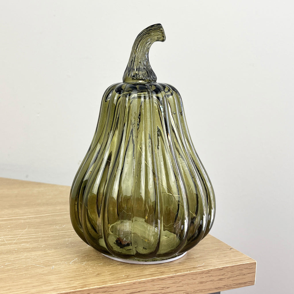 16.5cm Green Glass Pumpkin Ornament / LED Mood Light
