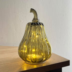 Pair of 16.5cm Glass Pumpkin Ornaments / LED Mood Lights