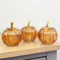 Set of 3 Small Orange Glass Pumpkin Ornaments / LED Mood Lights