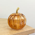 Set of 3 Small Orange Glass Pumpkin Ornaments / LED Mood Lights