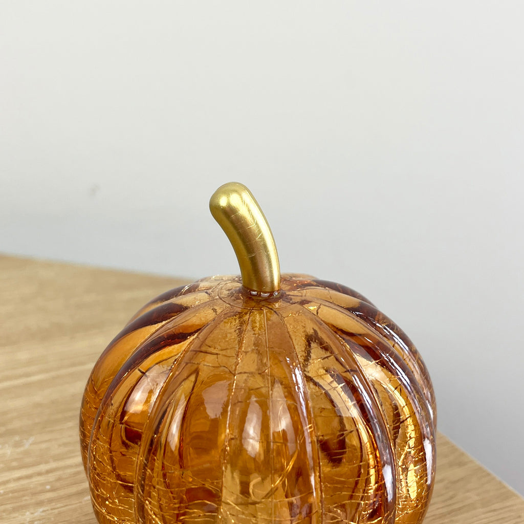Set of 3 Small Orange Glass Pumpkin Ornaments / LED Mood Lights
