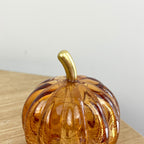 Set of 3 Small Orange Glass Pumpkin Ornaments / LED Mood Lights