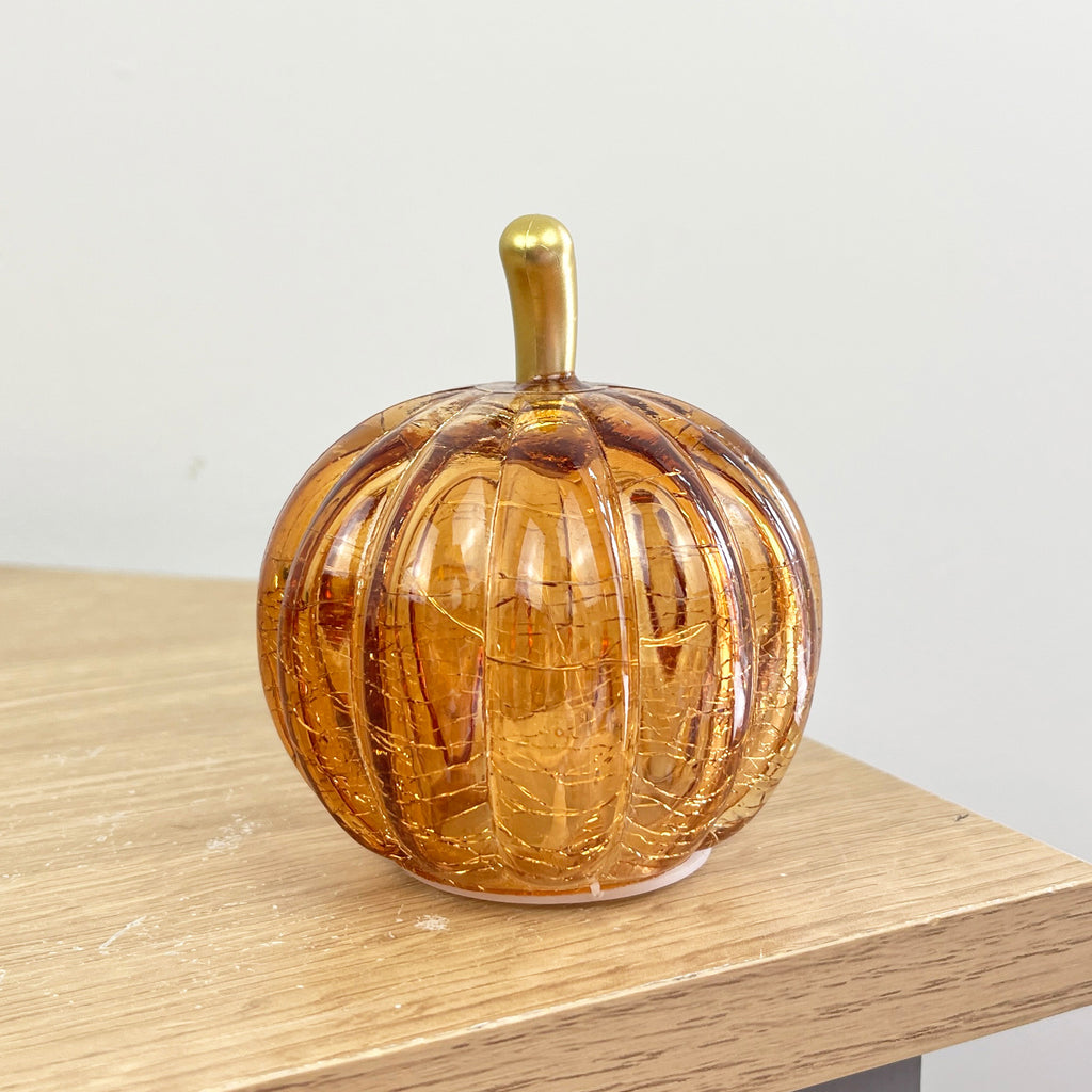 Set of 3 Small Orange Glass Pumpkin Ornaments / LED Mood Lights
