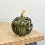 Set of 3 Small Green Glass Pumpkin Ornaments / LED Mood Lights