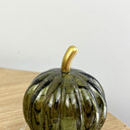 Set of 3 Small Green Glass Pumpkin Ornaments / LED Mood Lights