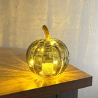 Set of 3 Small Green Glass Pumpkin Ornaments / LED Mood Lights