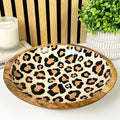 30cm Decorative Wooden Bowl with Enamel Leopard Print Design