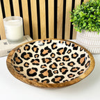 30cm Decorative Wooden Bowl with Enamel Leopard Print Design