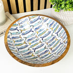 25.5cm Decorative Wooden Bowl with Enamel Nautical Fishes Design