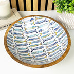25.5cm Decorative Wooden Bowl with Enamel Nautical Fishes Design