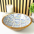 25.5cm Decorative Wooden Bowl with Enamel Nautical Fishes Design