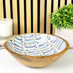 25.5cm Decorative Wooden Bowl with Enamel Nautical Fishes Design