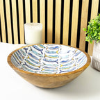 25.5cm Decorative Wooden Bowl with Enamel Nautical Fishes Design