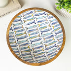 25.5cm Decorative Wooden Bowl with Enamel Nautical Fishes Design