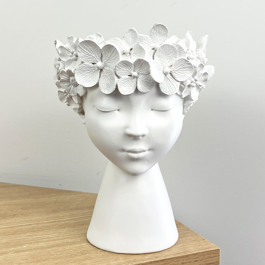 23cm Tall Decorative Floral Head Planter - White