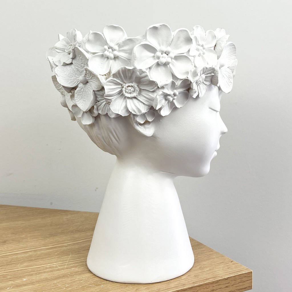 23cm Tall Decorative Floral Head Planter - White