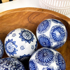 Set of 6 Ceramic Decorative Ball Bowl Fillers – White & Blue Floral