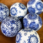Set of 6 Ceramic Decorative Ball Bowl Fillers – White & Blue Floral