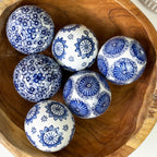 Set of 6 Ceramic Decorative Ball Bowl Fillers – White & Blue Floral