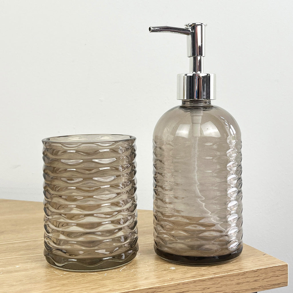 2 Piece Glass Bathroom Sink Accessories Set - Ripple Design