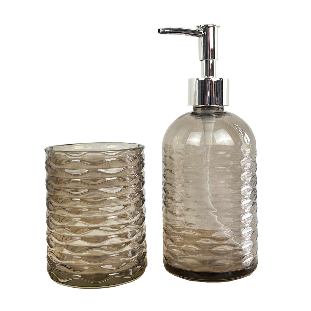 2 Piece Glass Bathroom Sink Accessories Set - Ripple Design